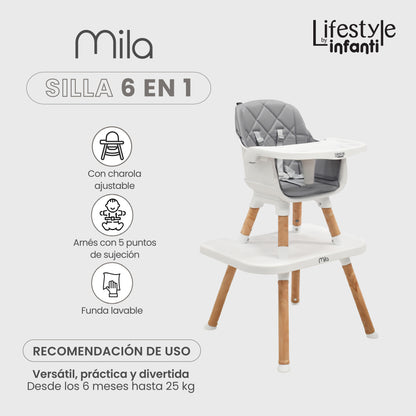 Silla Alta Lifestyle by Infanti Mila 6 en 1 Color Gris