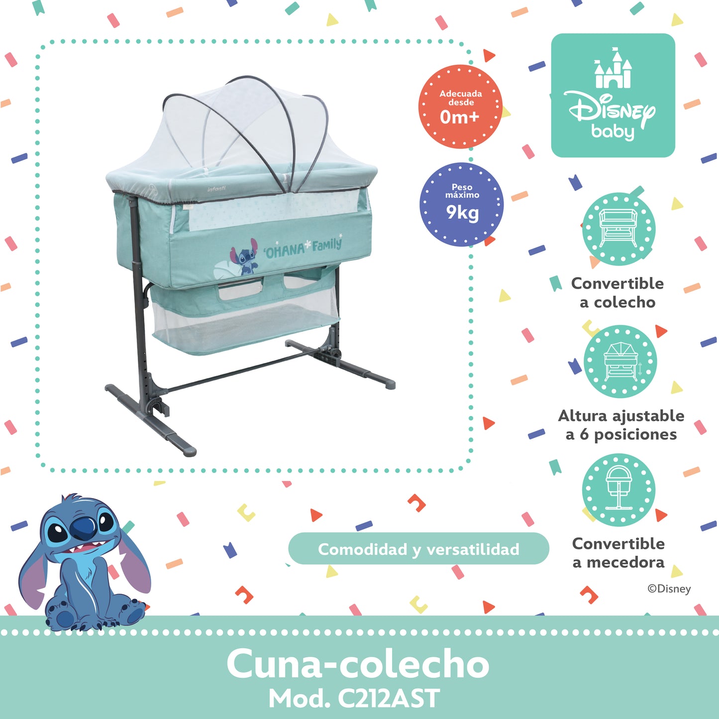 Cuna Colecho Disney Plegable Con Mosquitero Y Lateral Abatible