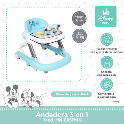 Andadera Disney 3 en 1 Con Charola Interactiva Led Sonido y Asiento Removible
