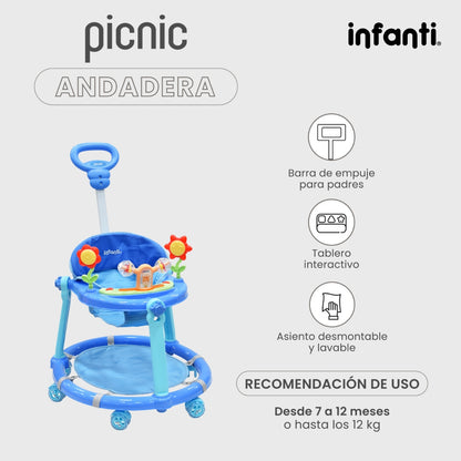 Infanti Andadera Picnic Tablero Interactivo Barra De Empuje