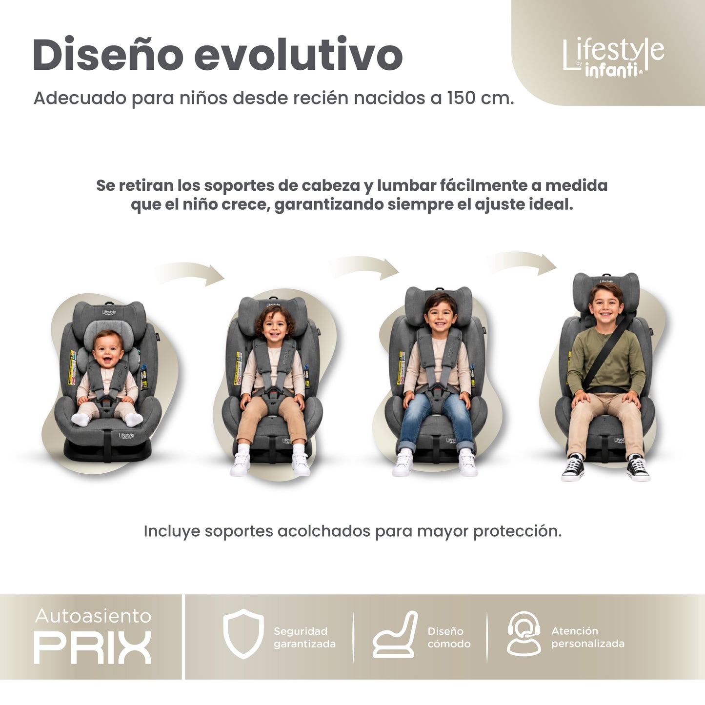 Autoasiento Prix Con Reclinación Ajustable y Arnés De Seguridad