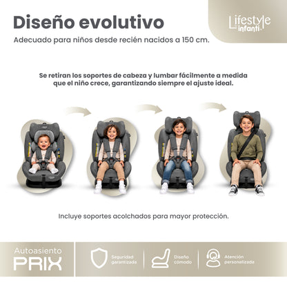 Autoasiento Prix Con Reclinación Ajustable y Arnés De Seguridad