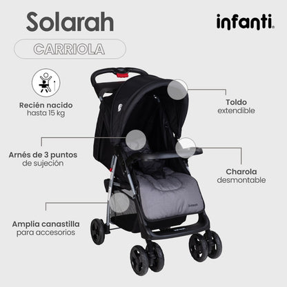 Infanti Carriola Sistema De Viaje Solarah Plegable Con Portabebé Gris Con Negro