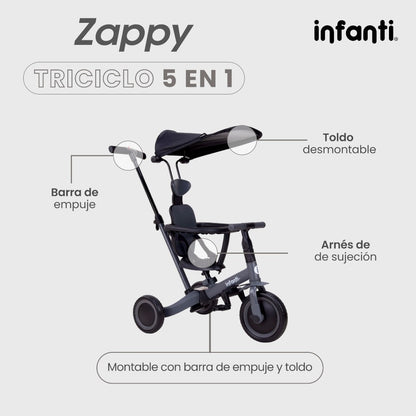 Triciclo Evolutivo 5 En 1 Infanti Zappy Con Barra De Empuje