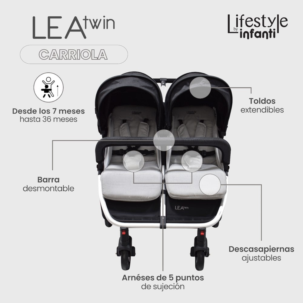 Carriola Doble Lifestyle By Infanti Lea Twin Color Negro