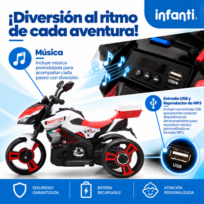 Motocicleta Montable Eléctrica V4s Speed Con Música Y Luces