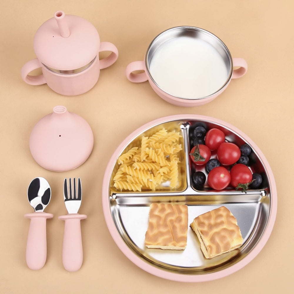 Plato De Acero Inoxidable Con Base De Succión Silicón Divisiones Y Diseño Térmico