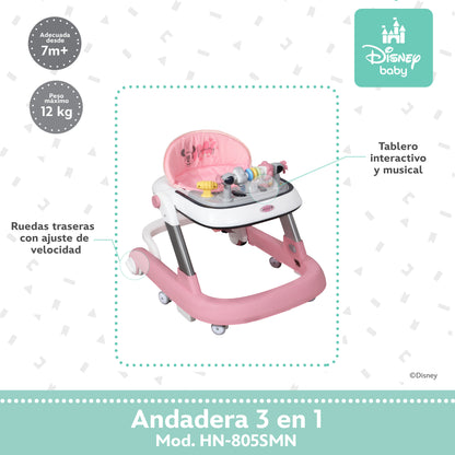 Andadera Disney 3 en 1 Con Charola Interactiva Led Sonido y Asiento Removible