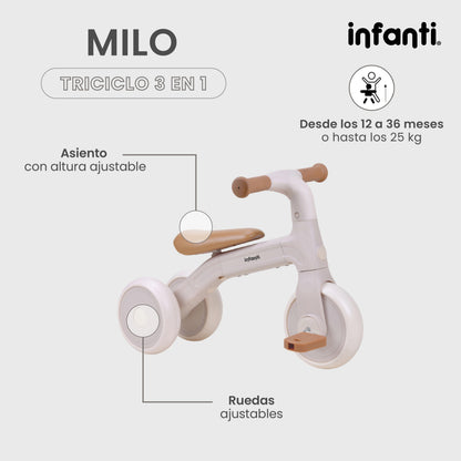 Triciclo 3 En 1 Milo Manubrio Reversible Y Ruedas Ajustables
