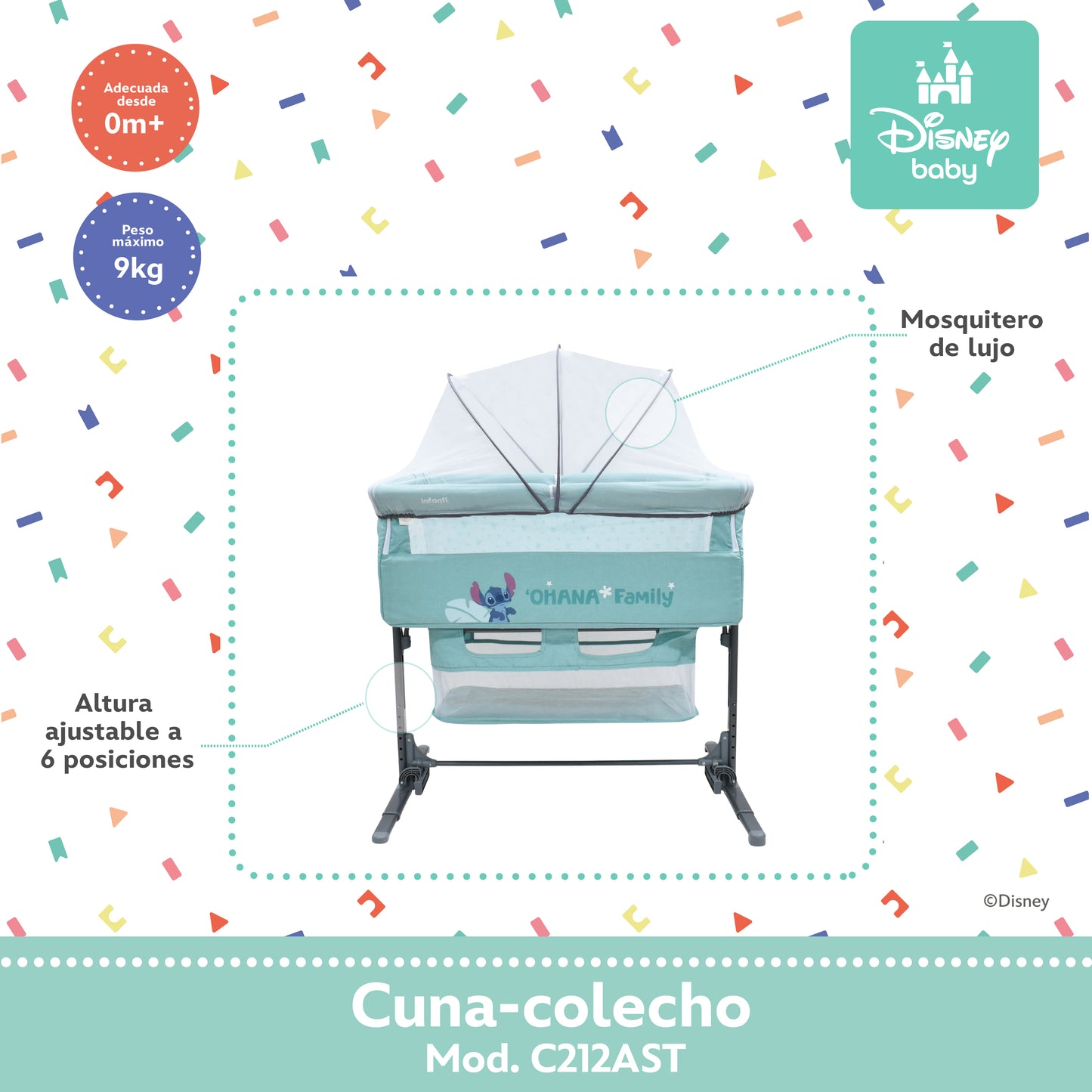 Cuna Colecho Disney Plegable Con Mosquitero Y Lateral Abatible