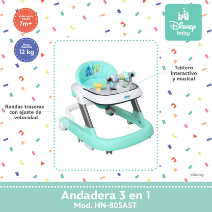 Andadera Stitch Disney 3 en 1 Con Charola Interactiva Led Sonido y Asiento Removible