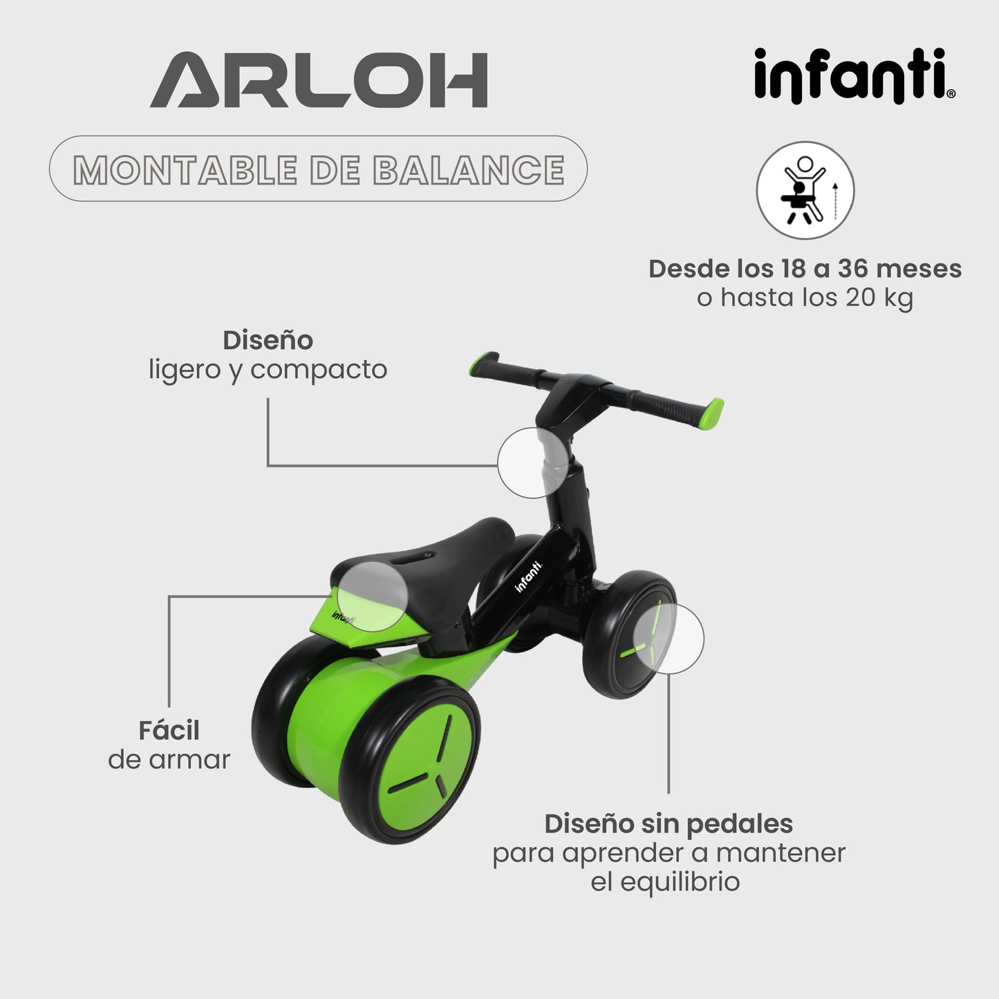 Bicicleta Montable De Balance Arloh Para Bebe Entrenador Sin Pedales