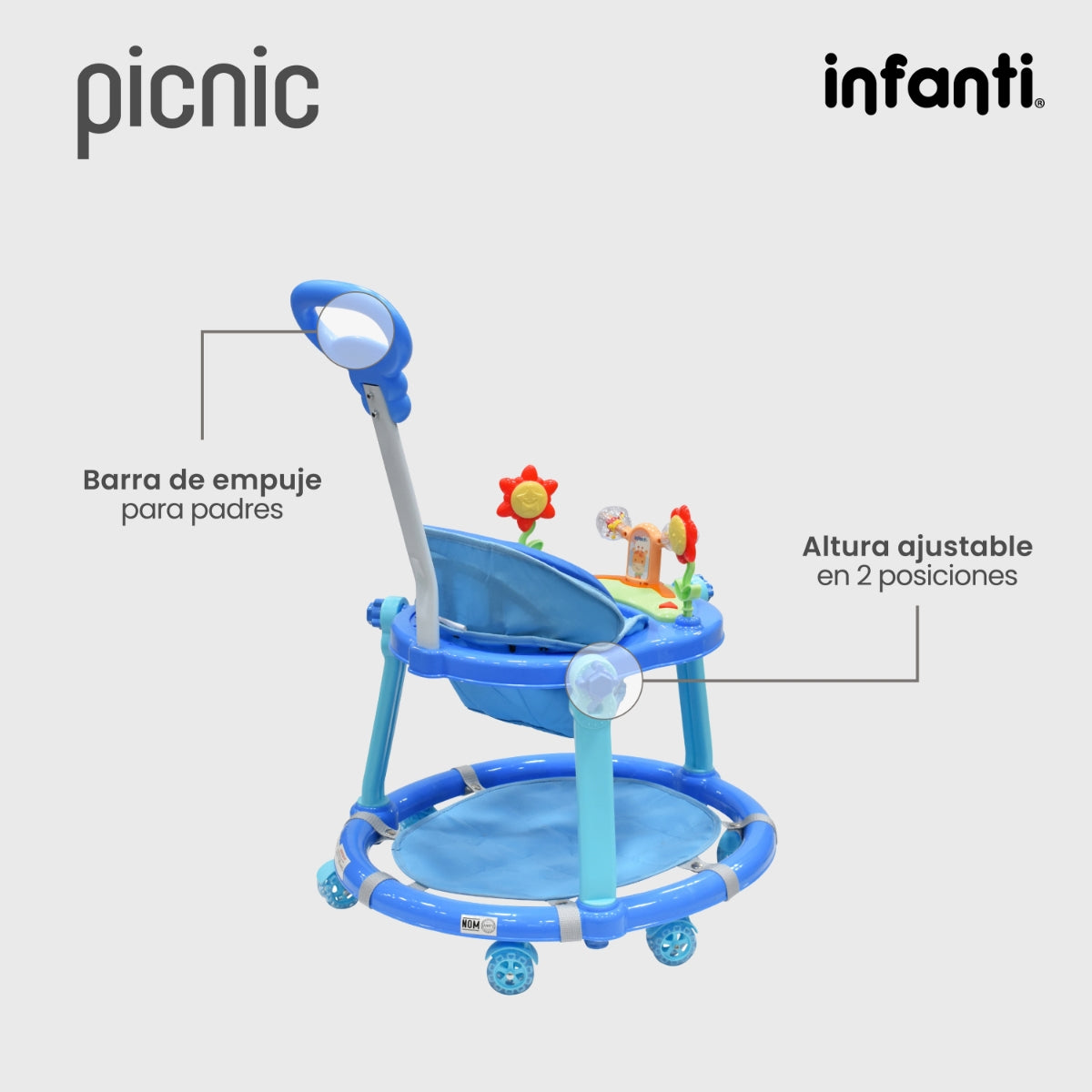 Infanti Andadera Picnic Tablero Interactivo Barra De Empuje