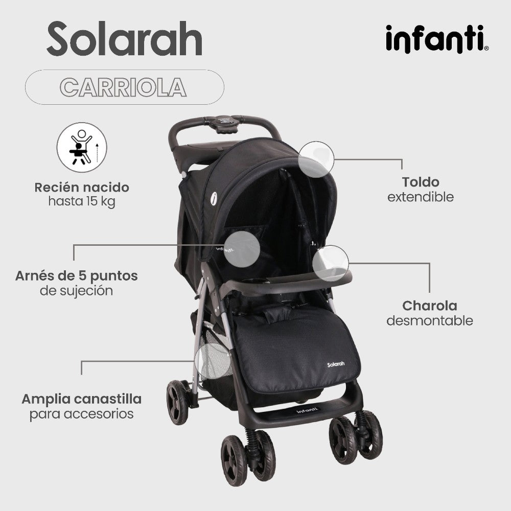 Infanti Carriola Sistema De Viaje Solarah Plegable Con Portabebé Gris Con Negro