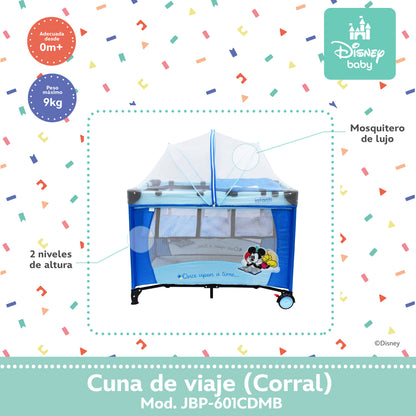 Cuna De Viaje Disney Adaptable Seguro Con Cambiador Desmontable