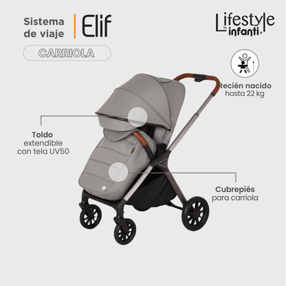 Carriola Elif Con Sistema De Viaje Base ISOFIX y Plegado Ultra Compacto