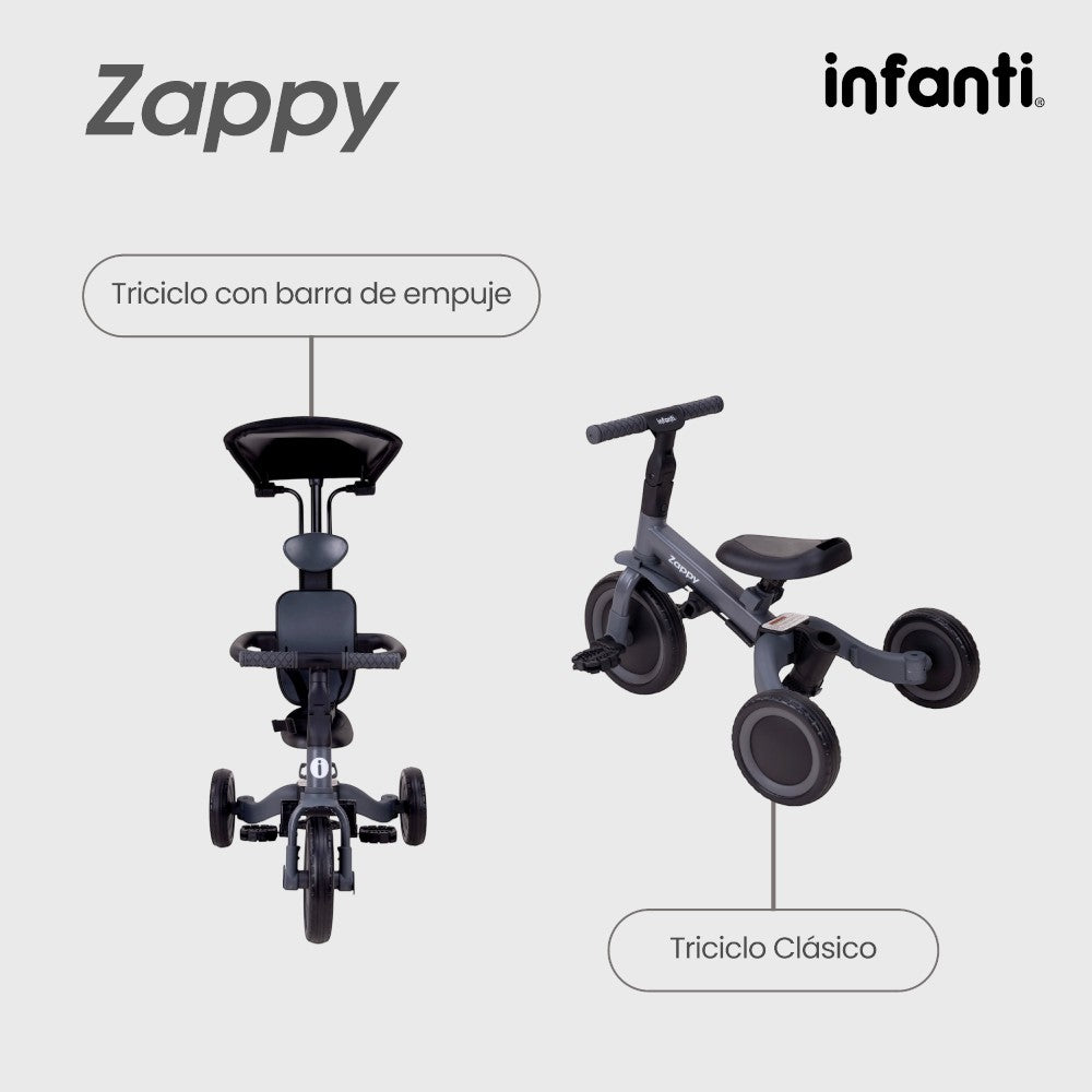 Triciclo Evolutivo 5 En 1 Infanti Zappy Con Barra De Empuje