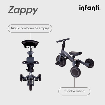 Triciclo Evolutivo 5 En 1 Infanti Zappy Con Barra De Empuje