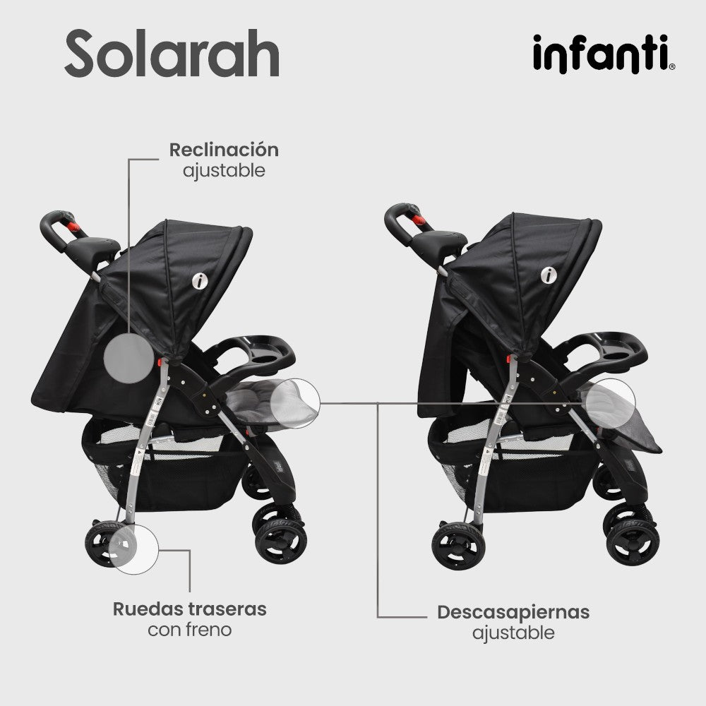 Infanti Carriola Sistema De Viaje Solarah Plegable Con Portabebé Gris Con Negro