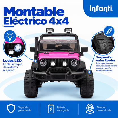 Carro Eléctrico Montable 4 X 4 Todo Terreno Luces Led Musica