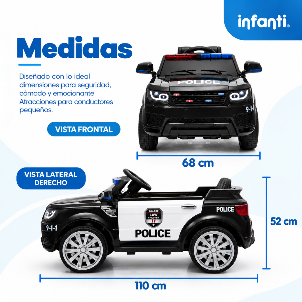 Carro Patrulla Eléctrica Con Control Remoto Luces Intermitentes Y Sirena