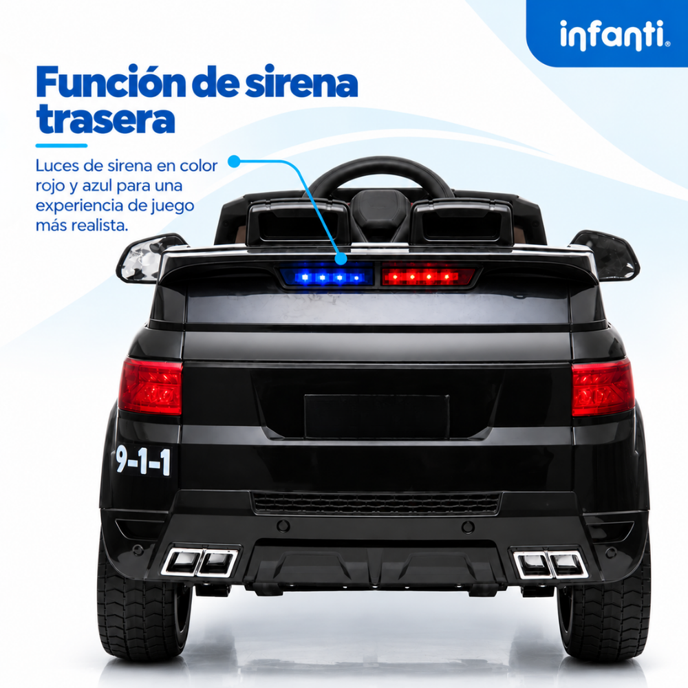 Carro Patrulla Eléctrica Con Control Remoto Luces Intermitentes Y Sirena