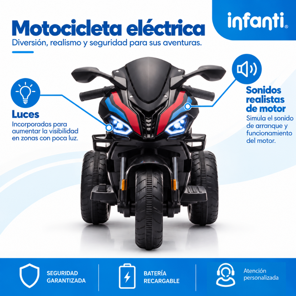 Motocicleta Montable Eléctrica Deportiva con Luces, Música y Sonido