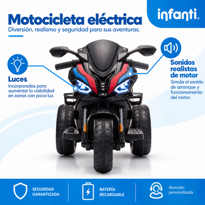 Motocicleta Montable Eléctrica Deportiva con Luces, Música y Sonido