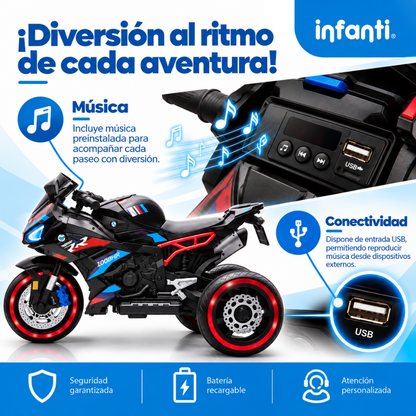 Motocicleta Montable Eléctrica Deportiva con Luces, Música y Sonido