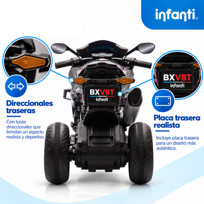 Motocicleta Montable Eléctrica Deportiva con Luces, Música y Sonido