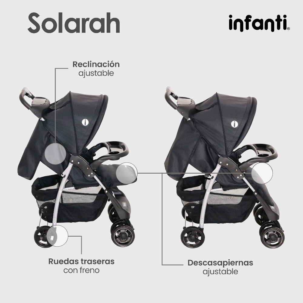 Infanti Carriola Sistema De Viaje Solarah Plegable Con Portabebé Gris Con Negro