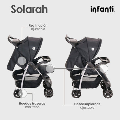 Infanti Carriola Sistema De Viaje Solarah Plegable Con Portabebé Gris Con Negro