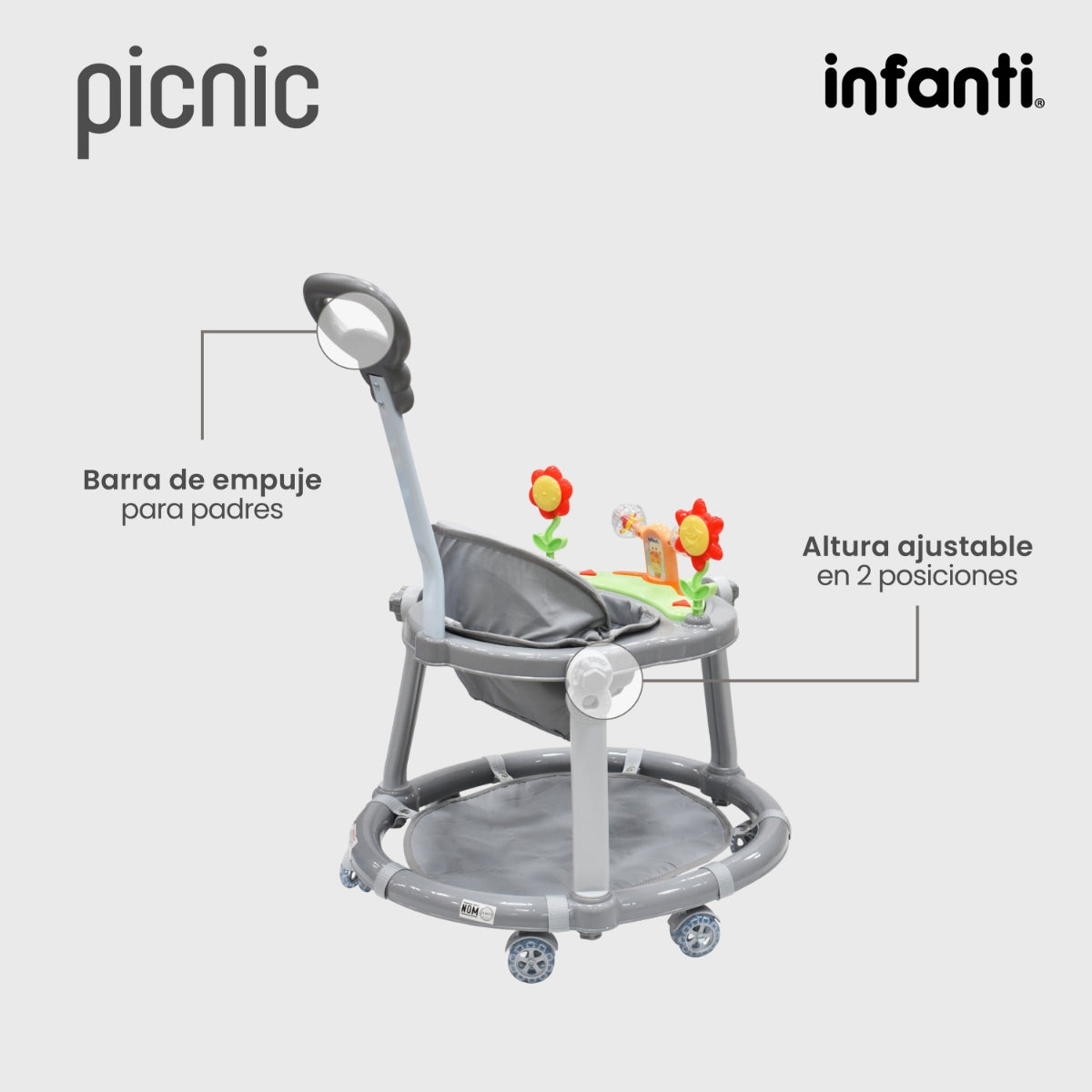 Infanti Andadera Picnic Tablero Interactivo Barra De Empuje