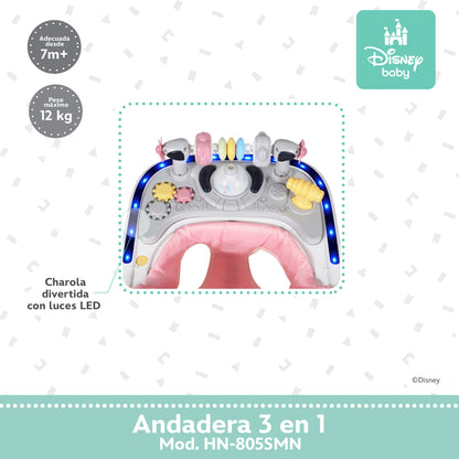 Andadera Disney 3 en 1 Con Charola Interactiva Led Sonido y Asiento Removible