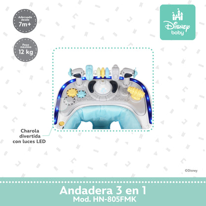Andadera Disney 3 en 1 Con Charola Interactiva Led Sonido y Asiento Removible