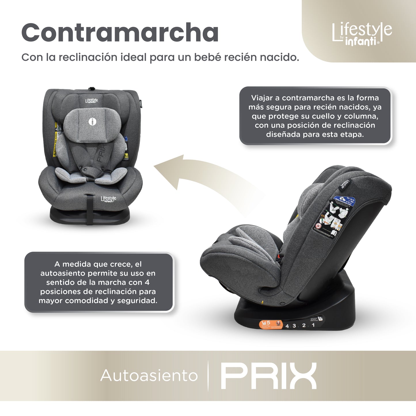 Autoasiento Prix Con Reclinación Ajustable y Arnés De Seguridad