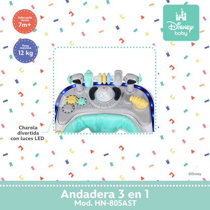 Andadera Stitch Disney 3 en 1 Con Charola Interactiva Led Sonido y Asiento Removible