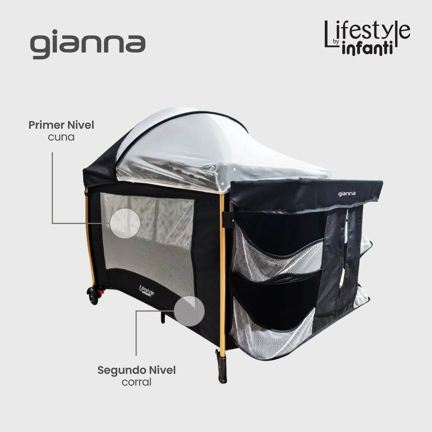 Cuna De Viaje Gianna 2 En 1 Con Cambiador Desmontable Portable