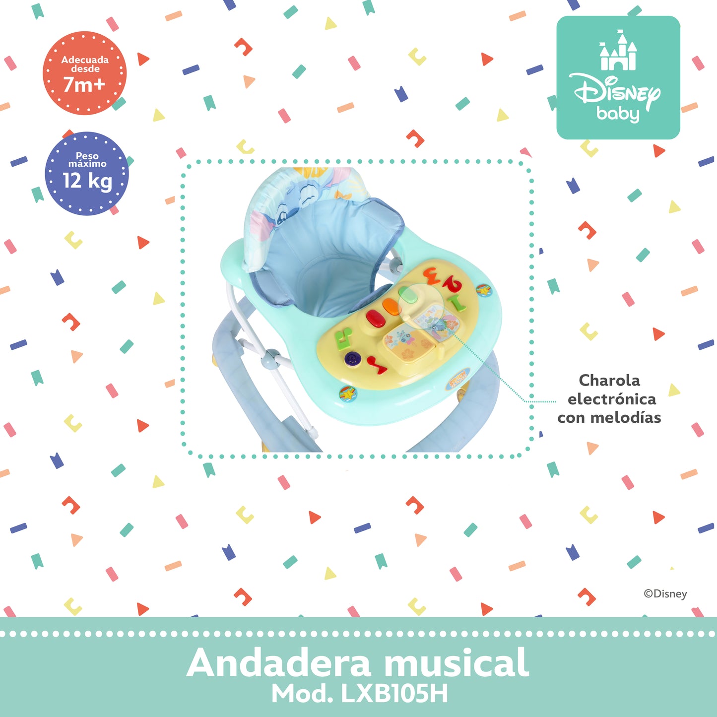 Andadera Musical Para Bebé Stitch Disney Altura Ajustable