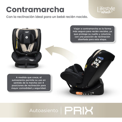 Autoasiento Prix Con Reclinación Ajustable y Arnés De Seguridad