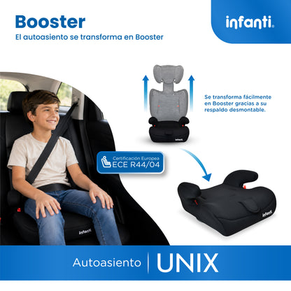 Autoasiento Unix Con Grupo 1, 2, 3 Convertible A Booster y Arnés de 5 Puntos