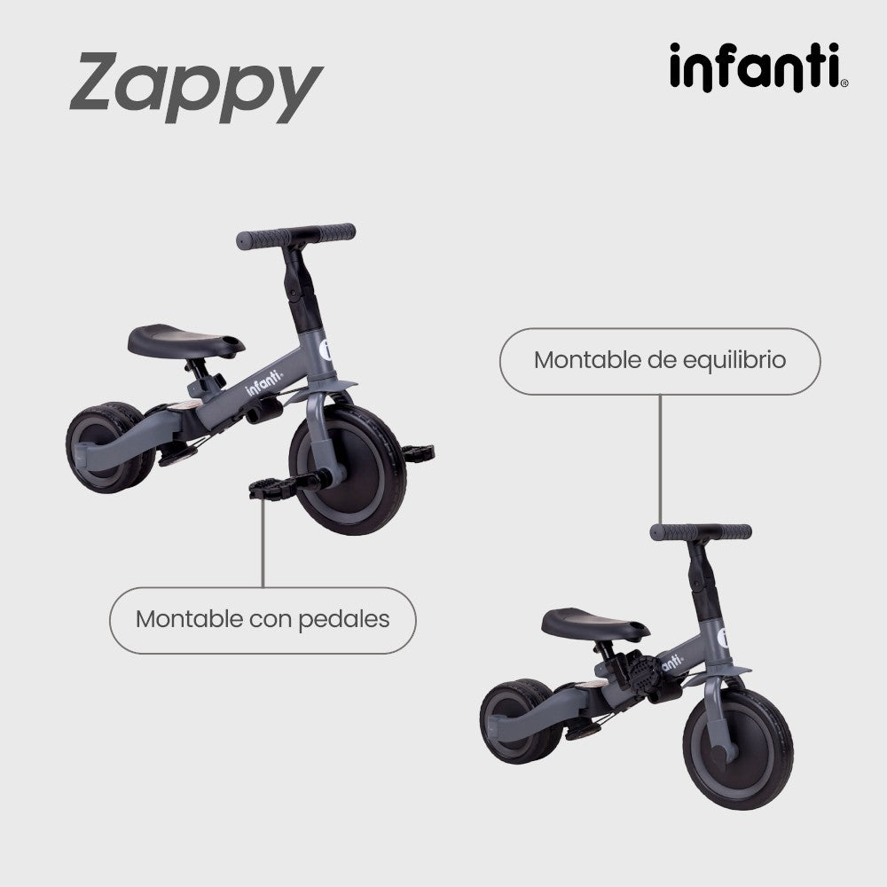 Triciclo Evolutivo 5 En 1 Infanti Zappy Con Barra De Empuje