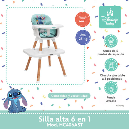 Silla Alta Stitch Disney 6 en 1 Con Charola Removible y Funda Lavable
