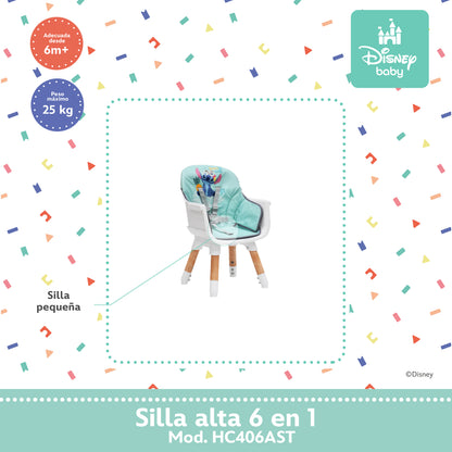 Silla Alta Stitch Disney 6 en 1 Con Charola Removible y Funda Lavable