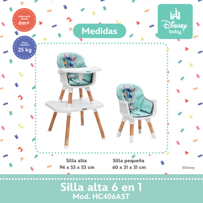 Silla Alta Stitch Disney 6 en 1 Con Charola Removible y Funda Lavable