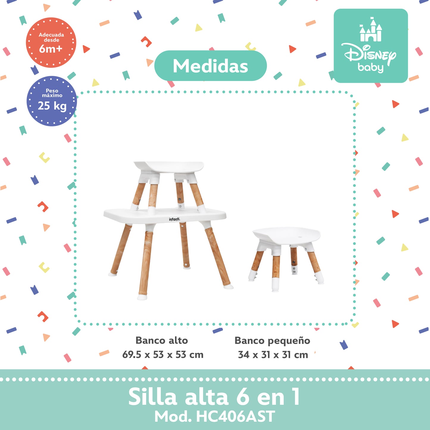 Silla Alta Stitch Disney 6 en 1 Con Charola Removible y Funda Lavable