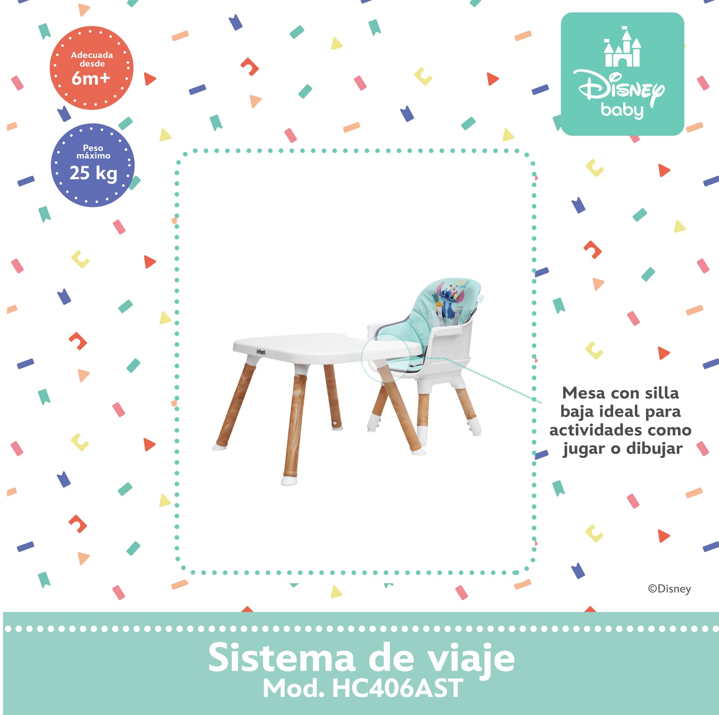 Silla Alta Stitch Disney 6 en 1 Con Charola Removible y Funda Lavable