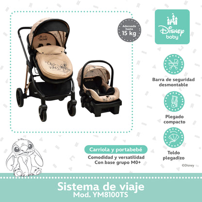 Carriola Disney Stitch Arena Con Sistema De Viaje Arnes 5 Puntos y Barra Frontal Desmontable