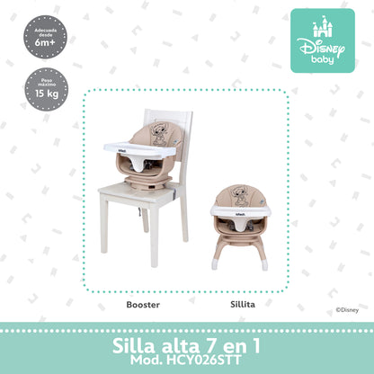 Silla Alta Stitch Time 7 En 1 Con Giro 360° y Charola Ajustable