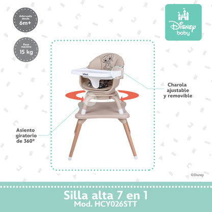 Silla Alta Stitch Time 7 En 1 Con Giro 360° y Charola Ajustable